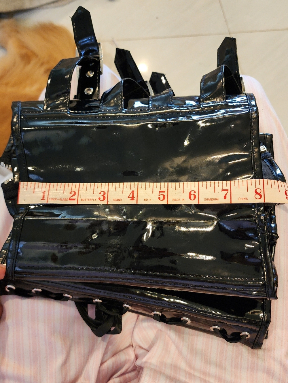 Black Patent Underbust Corset with Front Buckles - Picture 7 of 8